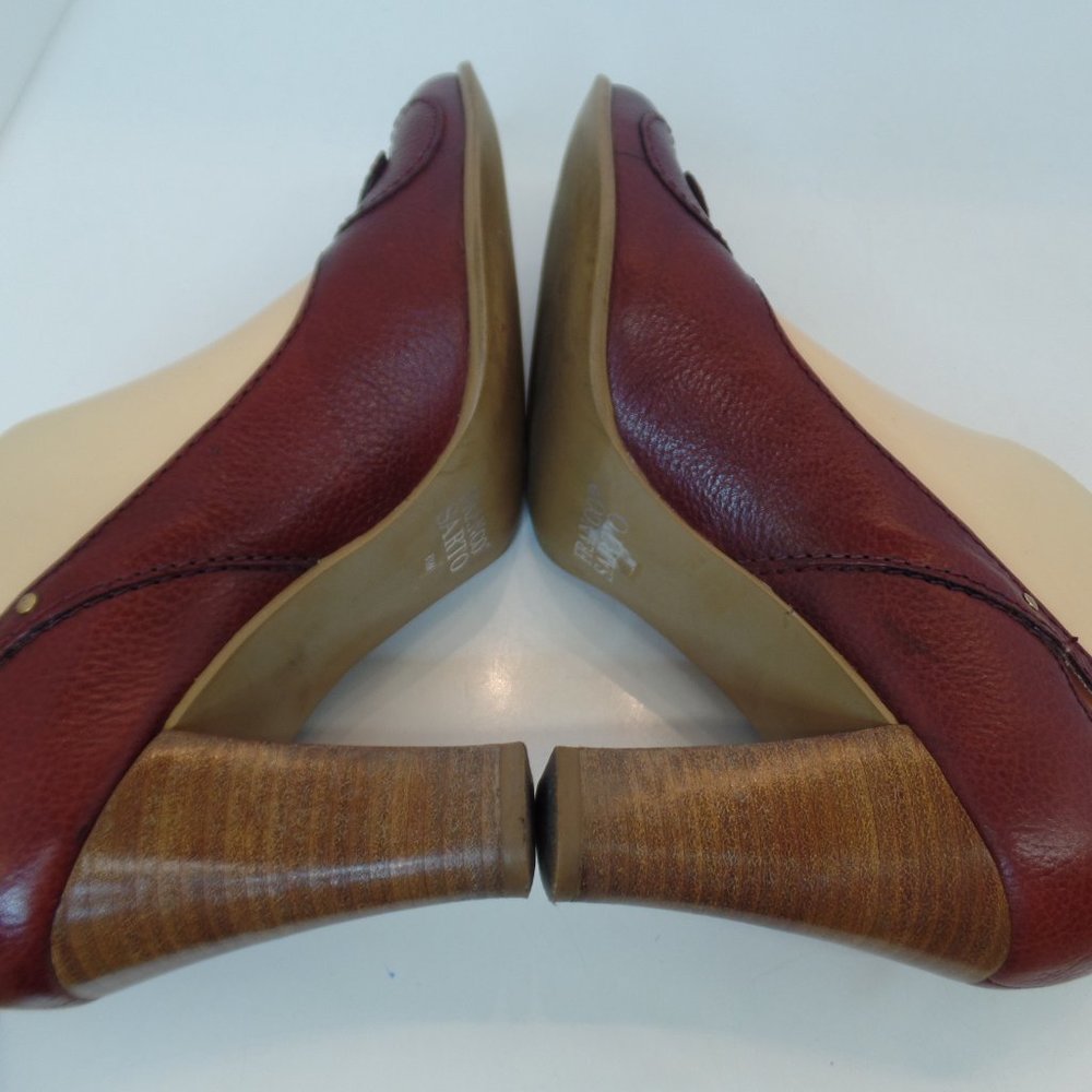 Franco Sarto  Burgundy Leather Heels With Attractive Goldtone Buckles Sz 8.5 - Picture 8 of 15